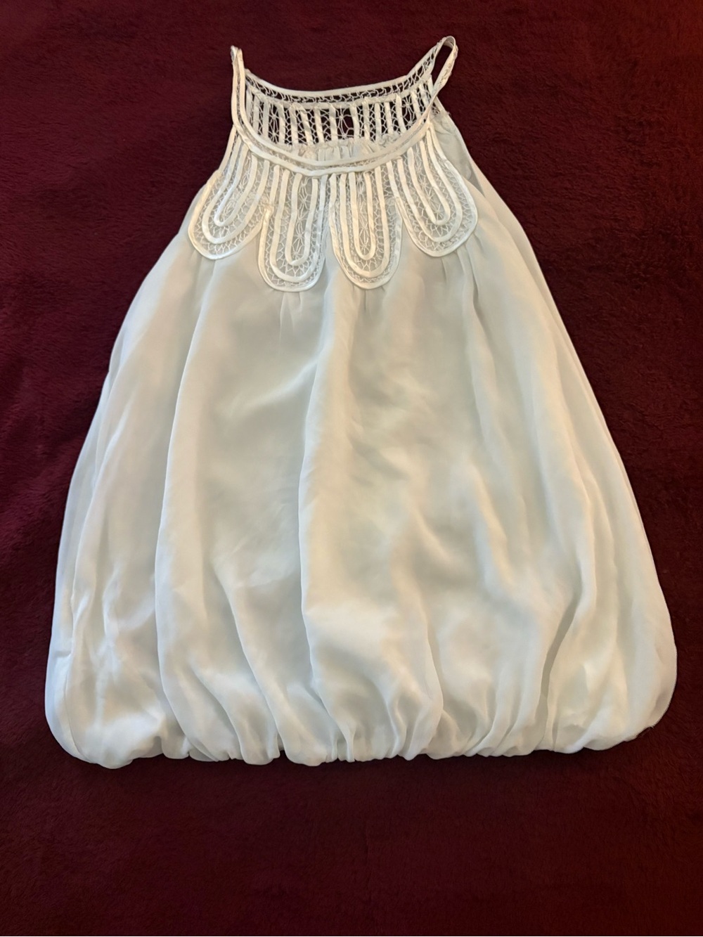 Forever 21 White Crochet Sleeveless Yoke Bubble Blouse with pockets